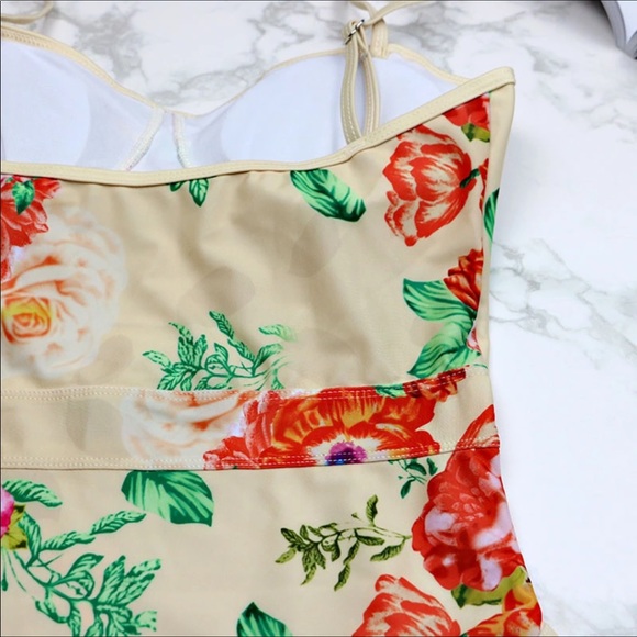 Ivory Floral One Piece Suit with Bow accents - Picture 4 of 8